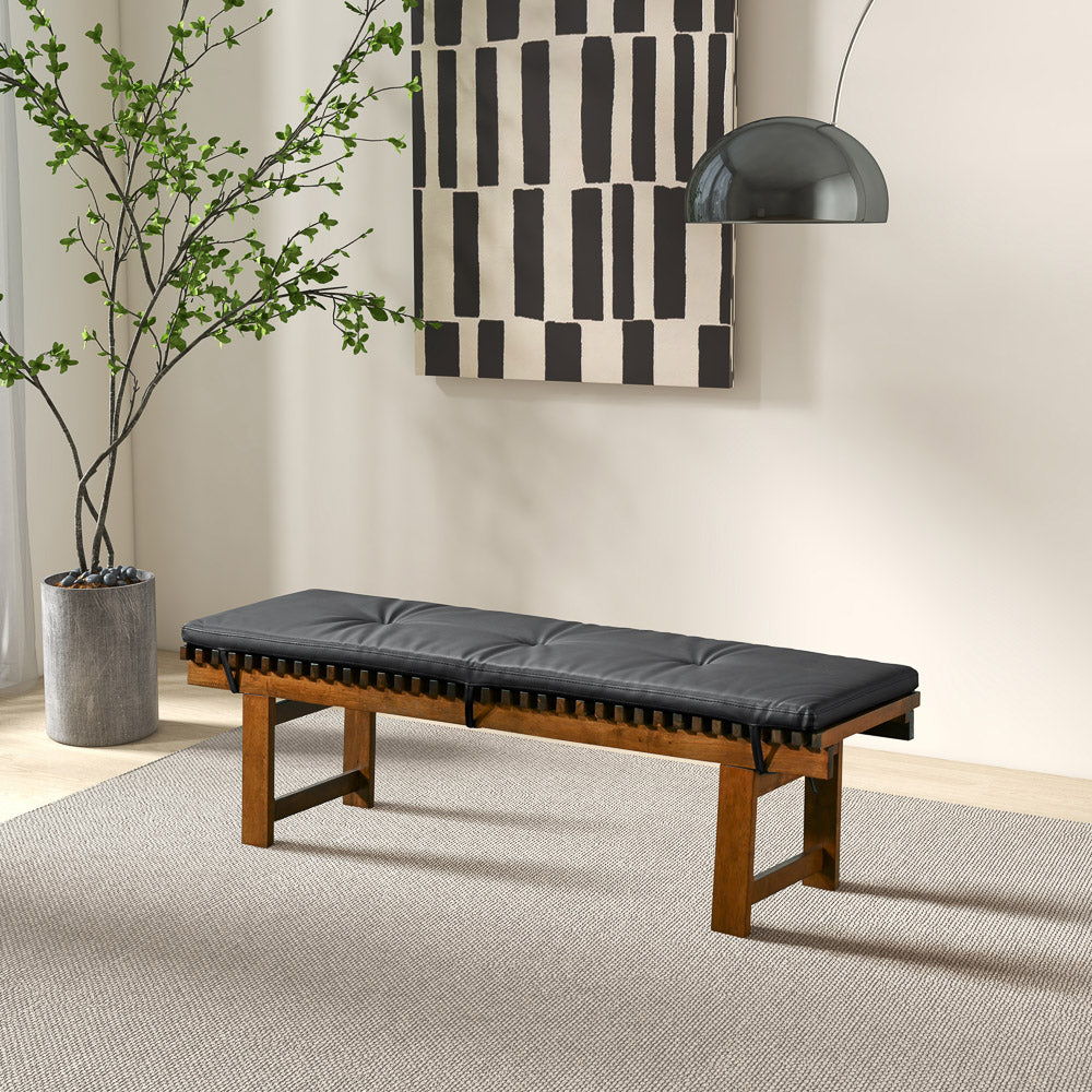 Lucia black upholstered bench with solid wood frame, mid-century style, HouseOfZazla on Tampa Home & Garden Store