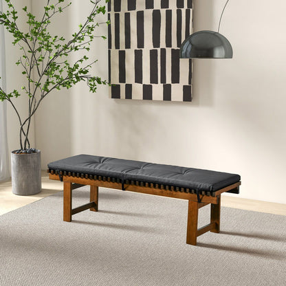 Lucia black upholstered bench with solid wood frame, mid-century style, HouseOfZazla on Tampa Home & Garden Store