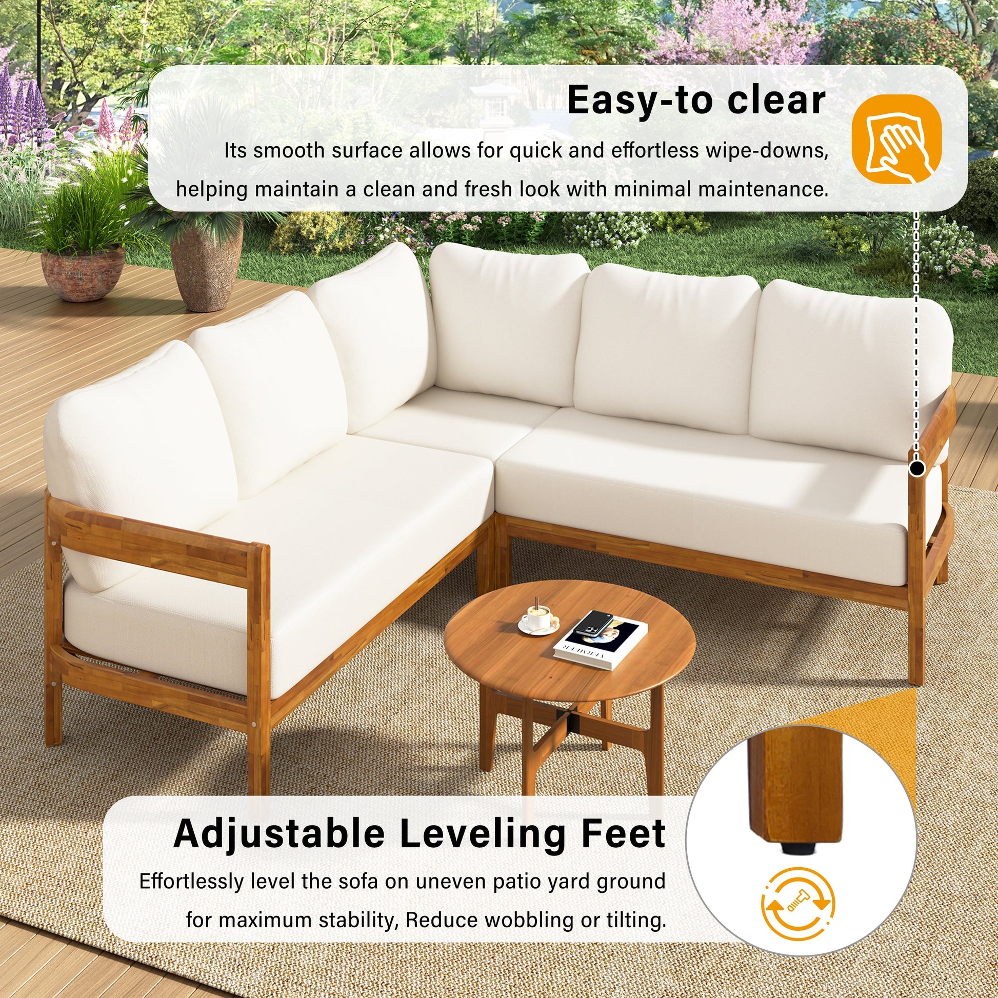 U_Style Acacia Solid Wood Outdoor Furniture Set with white cushions by HouseOfZazla on Tampa Home & Garden Store