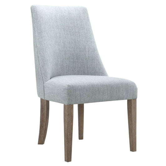 Comfortable upholstered dining chairs set of 2 in light gray fabric with wooden legs on Tampa Home & Garden Store