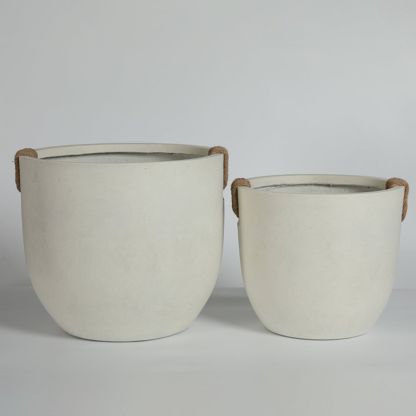 Round concrete planter set of 2, large off-white handmade pots with rope handles HouseOfZazla on Tampa Home & Garden Store