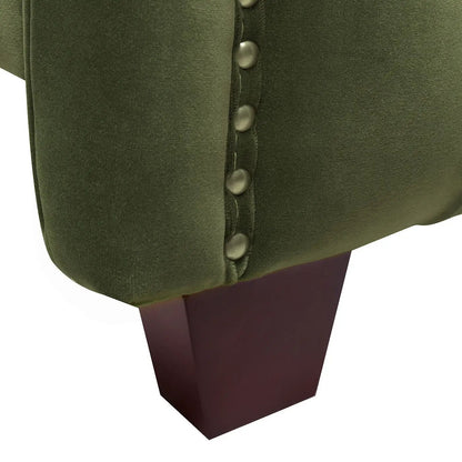 Marcella Shelter Headboard Bed Set olive green velvet with studs on Tampa Home & Garden Store