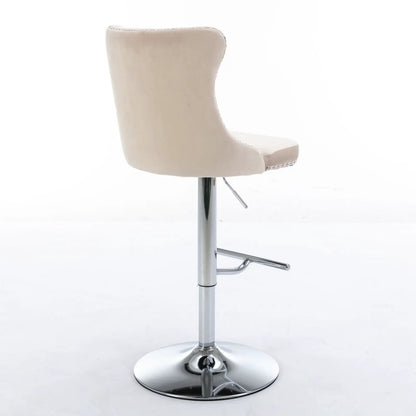 Unique Piece Furniture beige tufted swivel bar stool with nailhead trim and chrome pedestal base on Tampa Home & Garden Store
