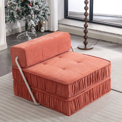 Folding futon chair with removable back cushion in coral fabric, convertible sleeper on Tampa Home & Garden Store
