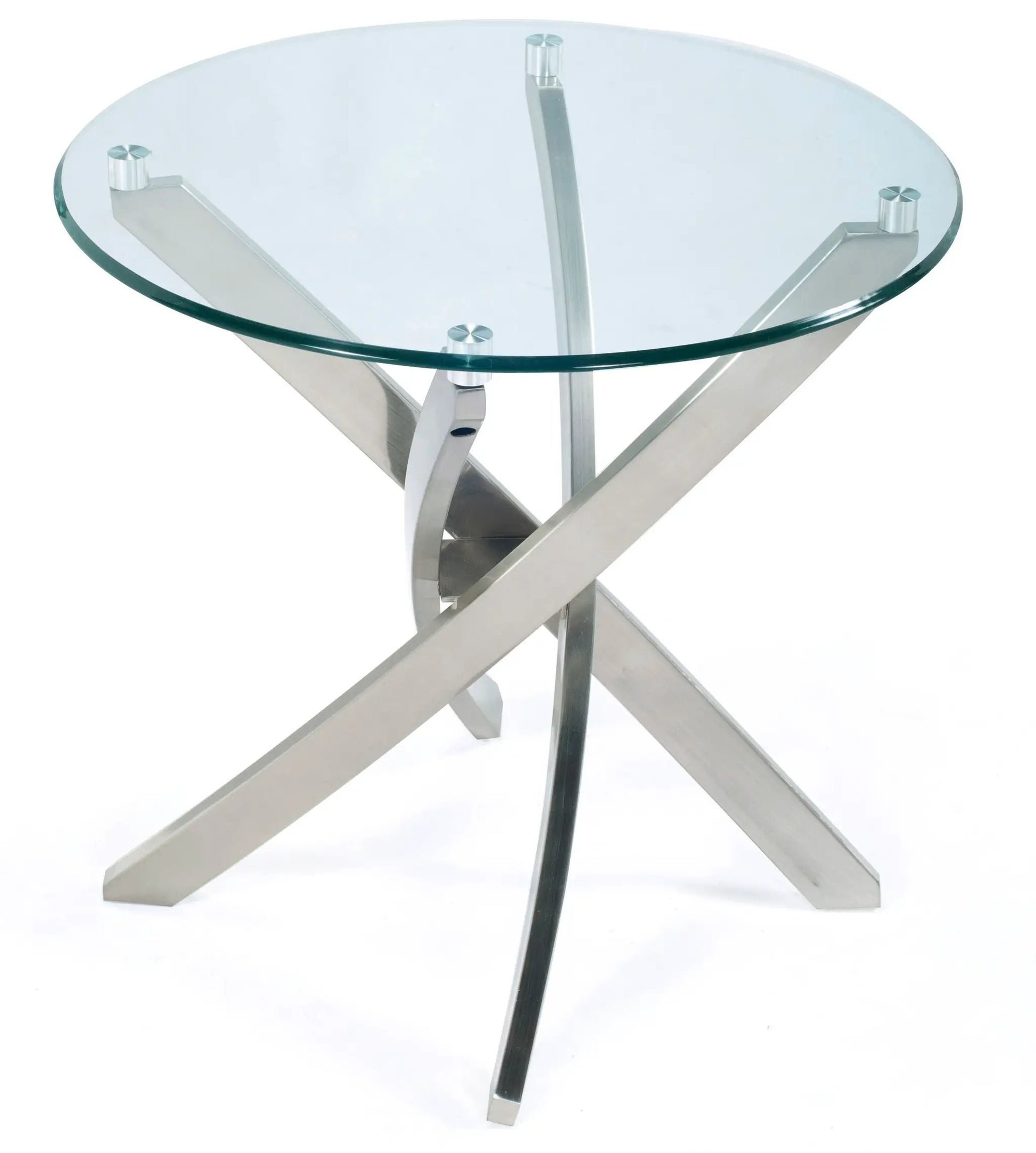 Zila end table with round glass top and brushed metal legs by Unique Piece Furniture on Tampa Home & Garden Store