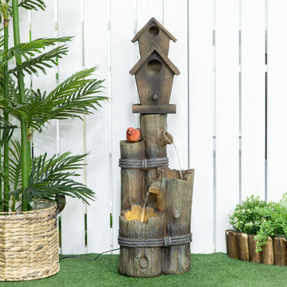 Outdoor Birdhouse and Fountain with Lights