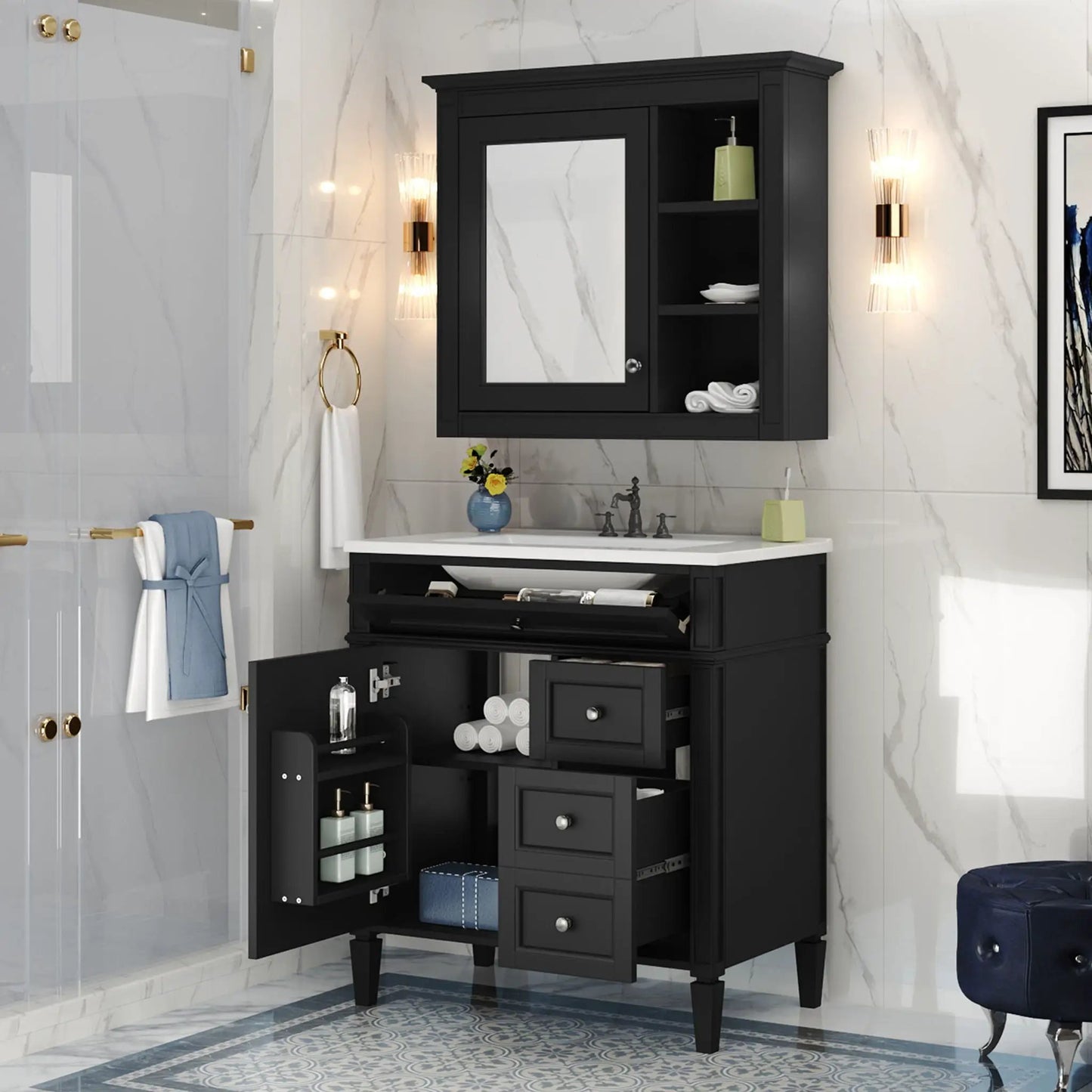 Bathroom Vanity with Top Sink and Mirror Cabinet