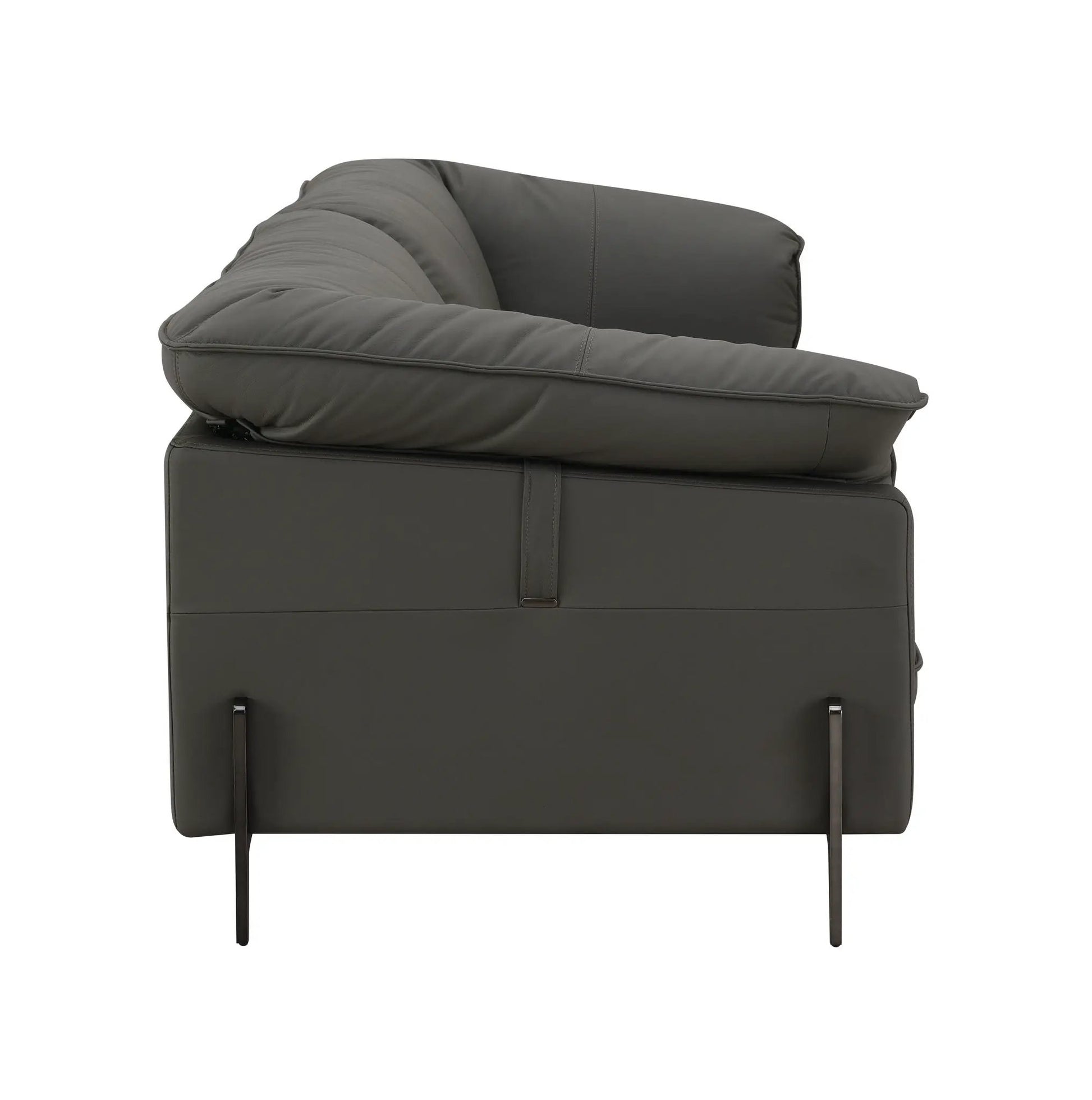 Tadi top grain leather sofa black stationary with padded channel cushions on Tampa Home & Garden Store