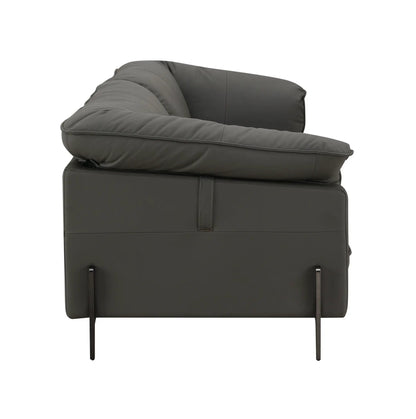 Tadi top grain leather sofa black stationary with padded channel cushions on Tampa Home & Garden Store