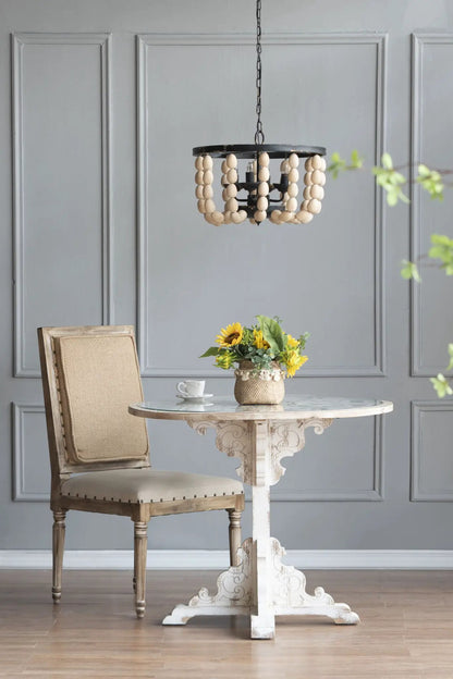 4 Light Wood Chandelier With Adjustable Chain