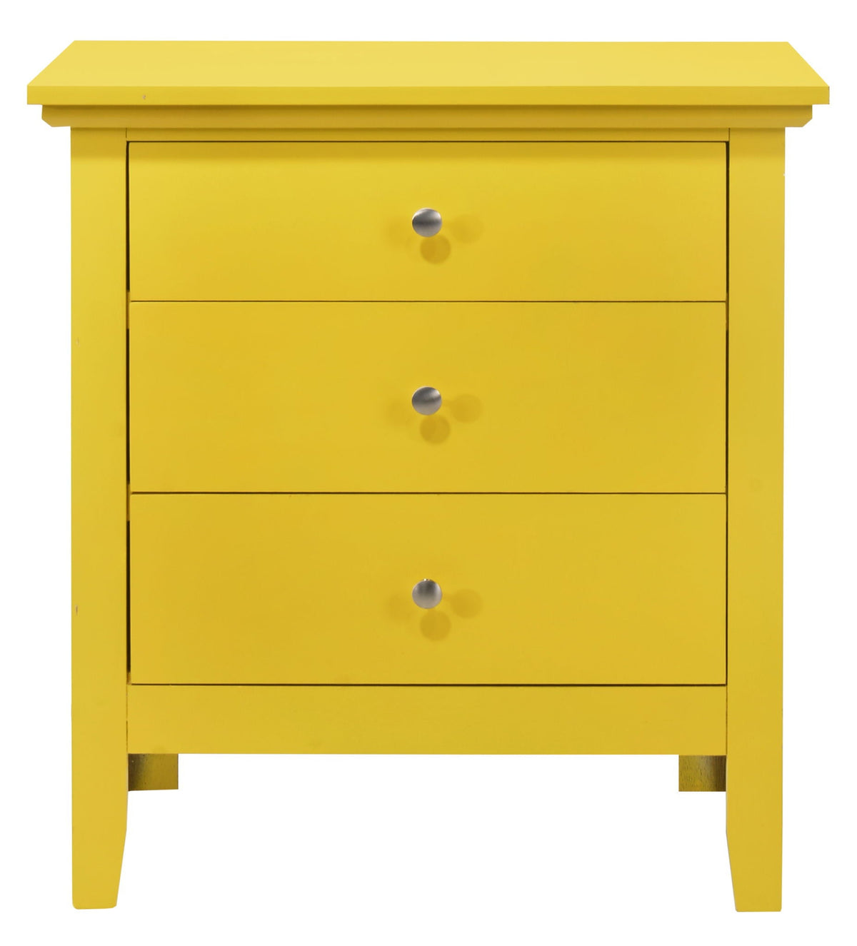Yellow 3-drawer nightstand with dovetail drawers, HouseOfZazla accent furniture on Tampa Home & Garden Store