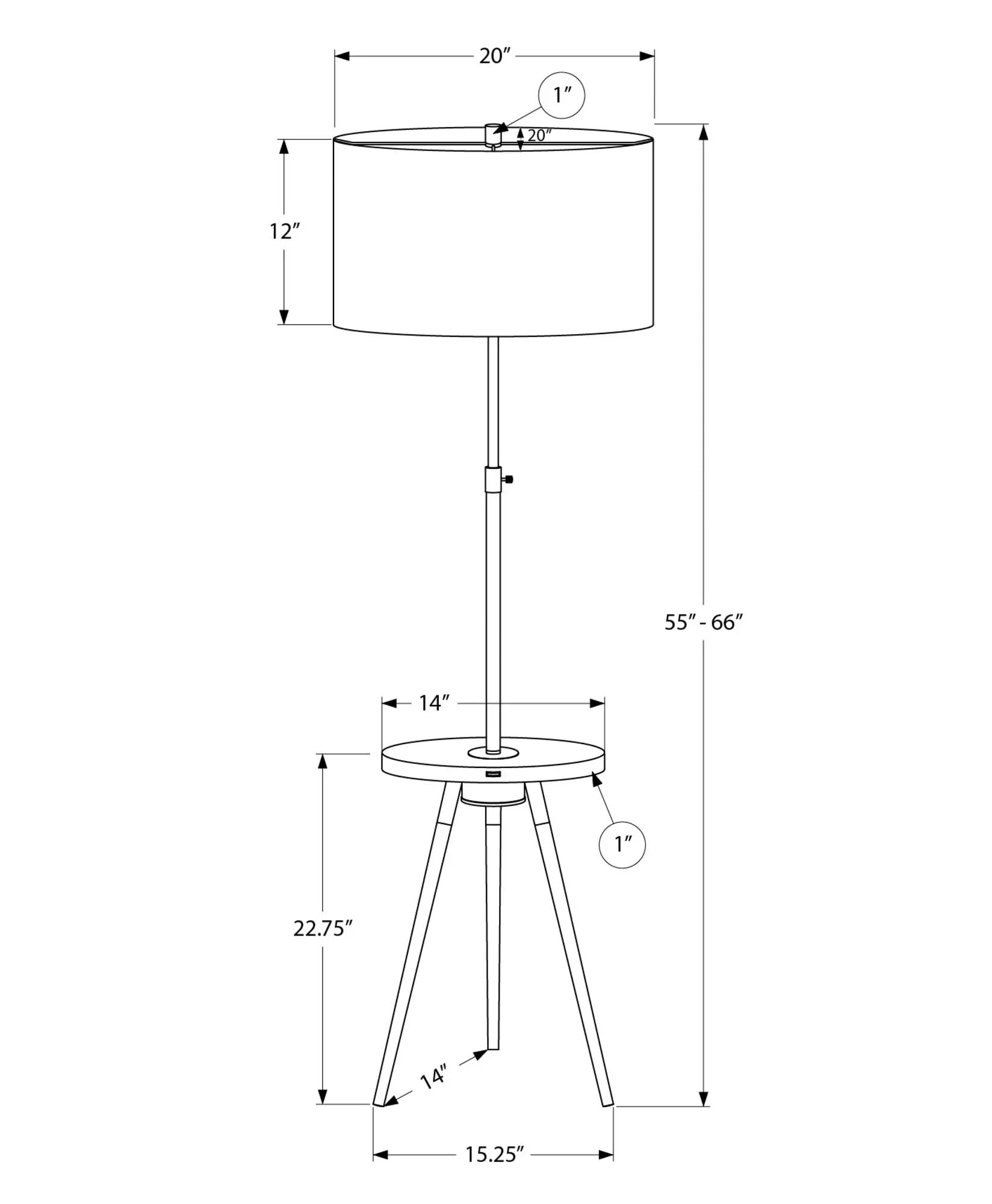 Floor lamp tripod with drum shade, 20in shade, 55–66in height by Unique Piece Furniture on Tampa Home & Garden Store
