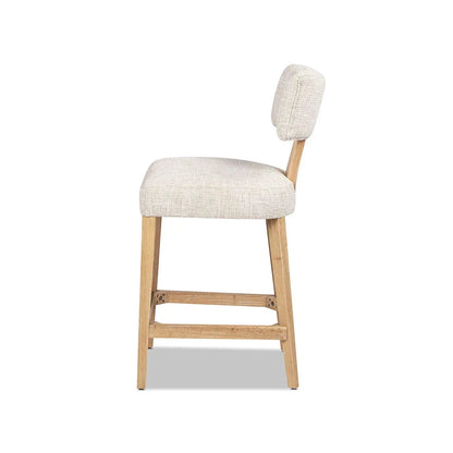 Penny round arched upholstered counter stool set of 2 travertine beige with wood legs on Tampa Home & Garden Store