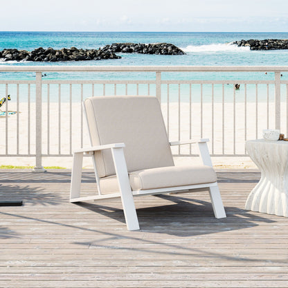 Outdoor Patio Lounge Chair beige cushion with white frame HouseOfZazla club chair on Tampa Home & Garden Store