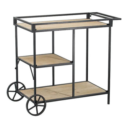 Shelf With Wheel Black and Brown Wood Finish