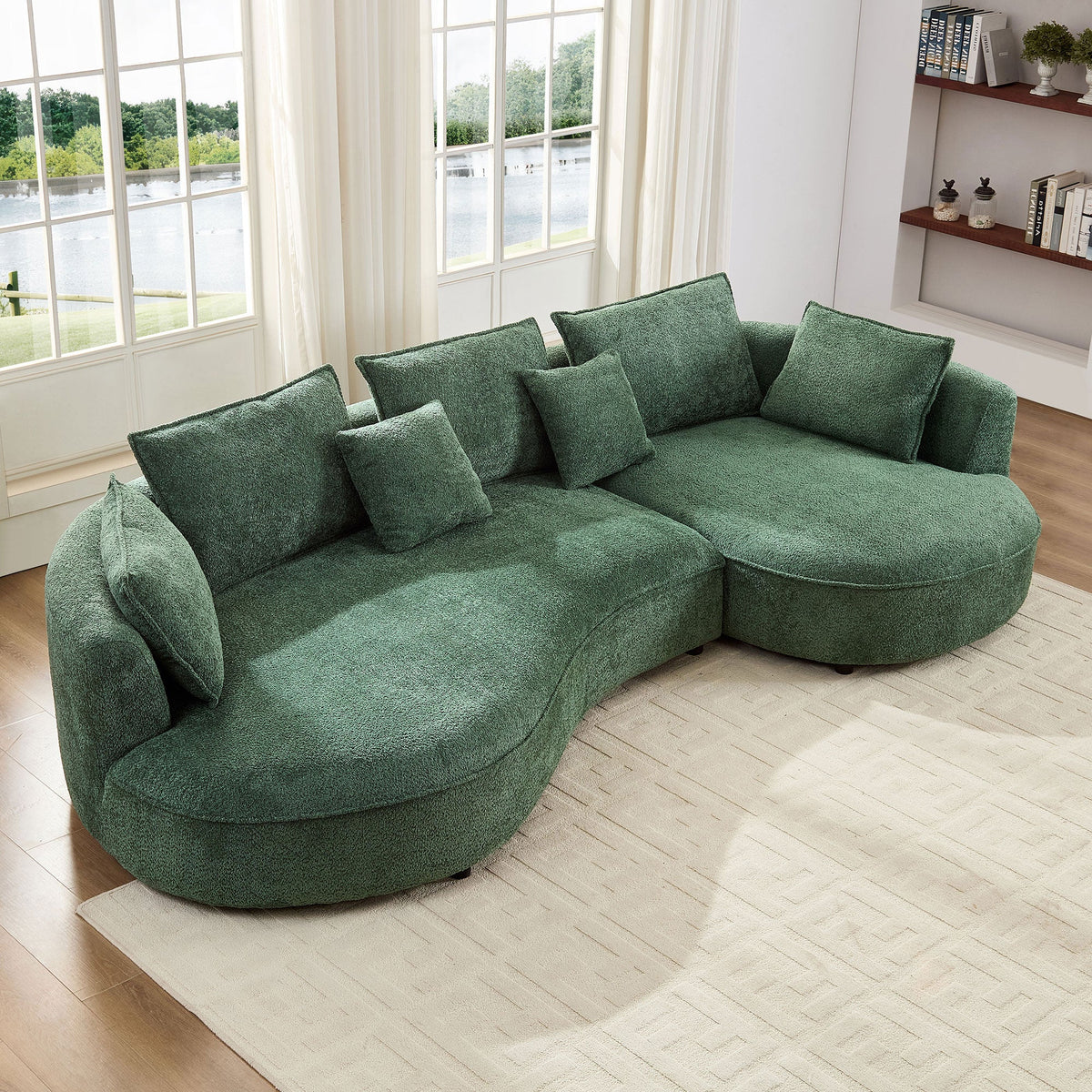 Oversized sectional sofa with chaise in green textured fabric by HouseOfZazla on Tampa Home & Garden Store