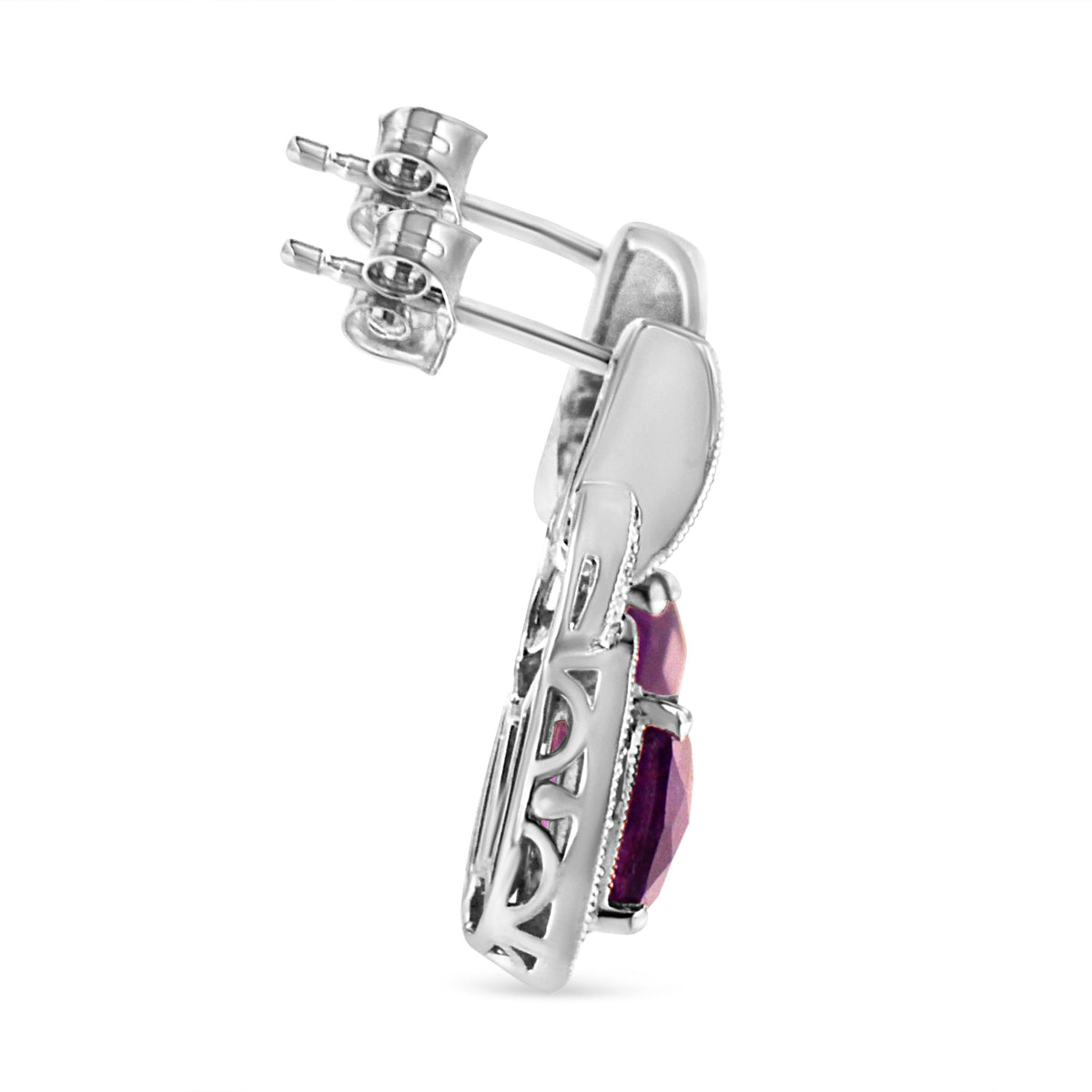 Sterling silver 8mm cushion amethyst diamond halo earrings with push-back by Bids.com on Tampa Home & Garden Store