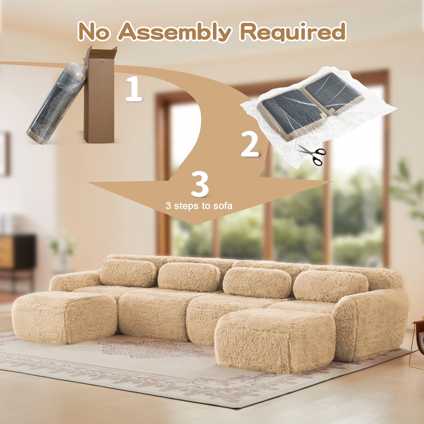 Contemporary Plush And U Shaped Boneless Sofa