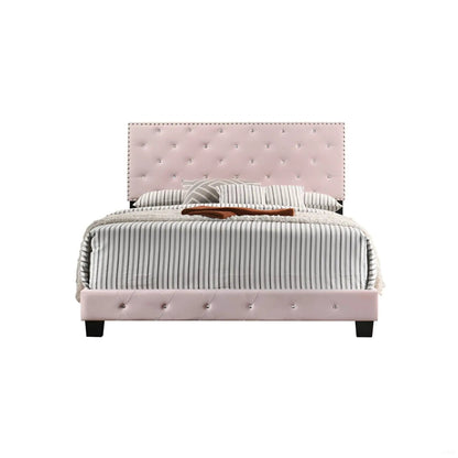 Luxurious Upholstered Bed by Unique Piece Furniture with blush pink tufted headboard on Tampa Home & Garden Store