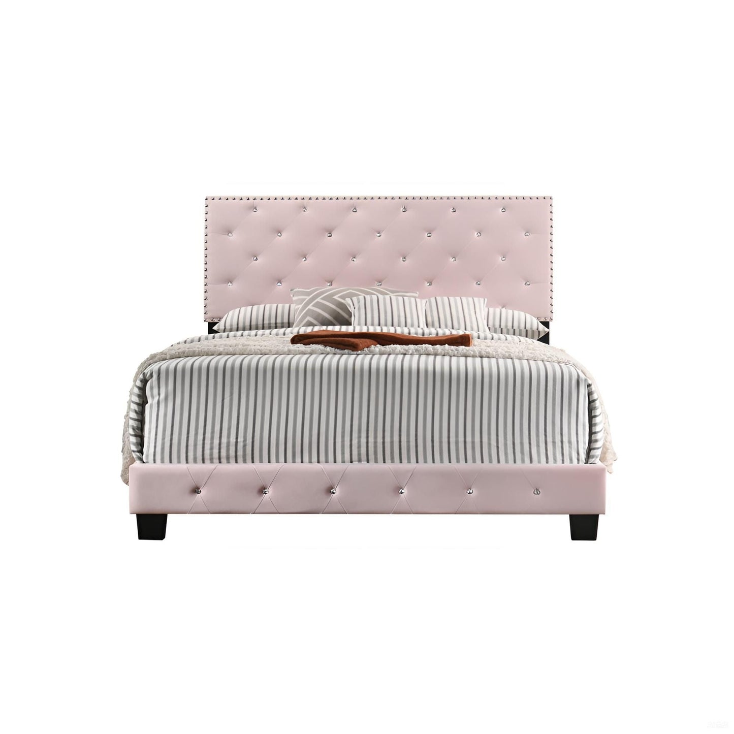 Luxurious Upholstered Bed blush pink tufted headboard with nailhead trim by HouseOfZazla on Tampa Home & Garden Store
