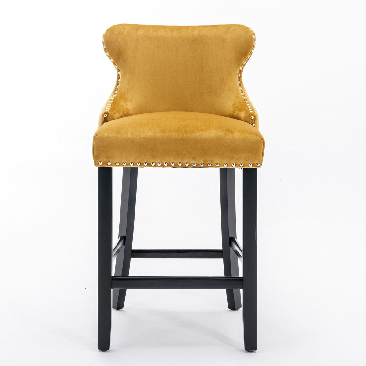 Upholstered wing-back barstools, mustard velvet with nailhead trim, 2-pack by HouseOfZazla on Tampa Home & Garden Store