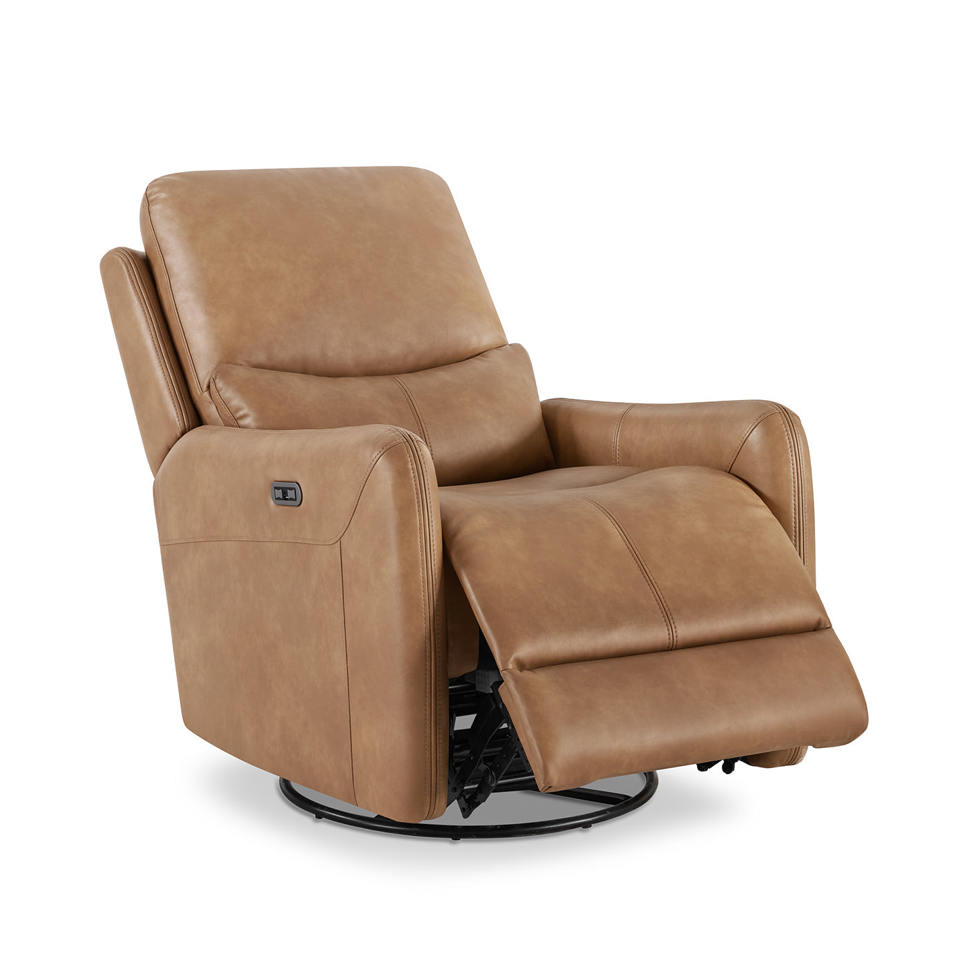 Dublin 30-inch Saddle Power Swivel Recliner Arm Chair in tan leather with cushioned back and padded arms by HouseOfZazla on Tampa Home & Garden Store
