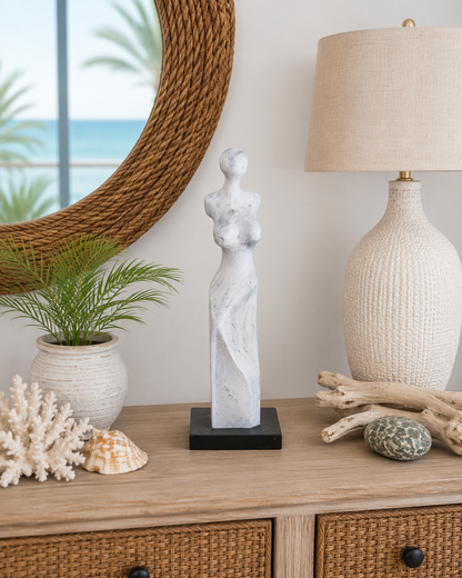 Hand-Carved Abstract Female Sculpture blue on black base Sculptures & Statues decor on Tampa Home & Garden Store