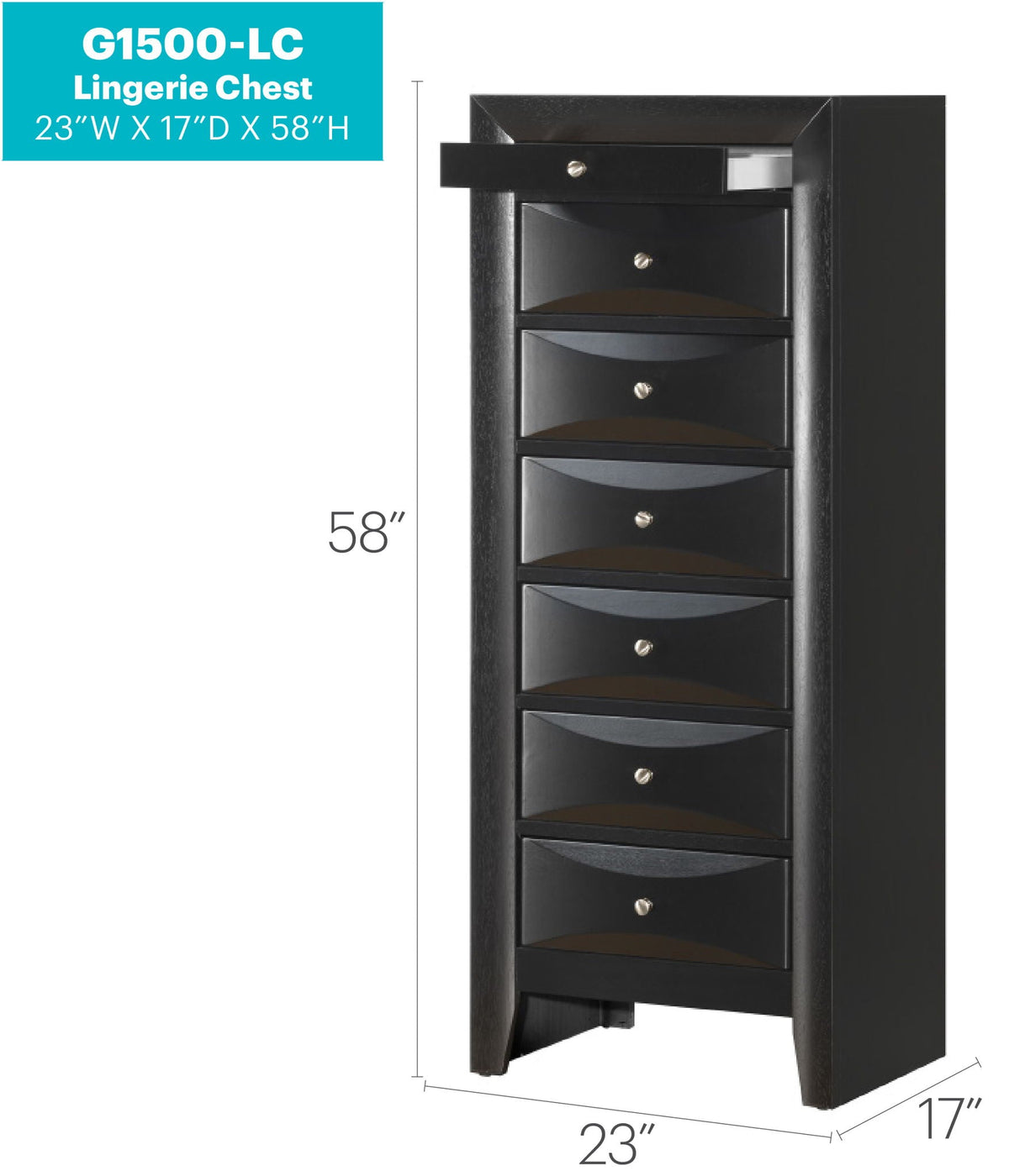 7-drawer lingerie chest in black finish with sleek curved fronts HouseOfZazla on Tampa Home & Garden Store