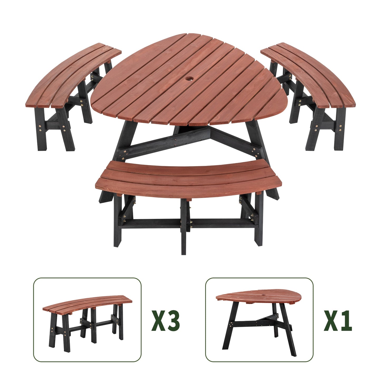 Rustic Outdoor Fir Wood Picnic Table with Six Seats