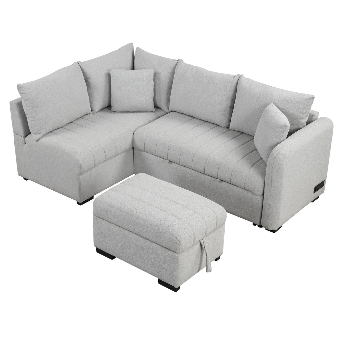 L-Shaped Sectional Sleeper Sofa with Movable Storage Ottoman in light gray fabric by HouseOfZazla on Tampa Home & Garden Store