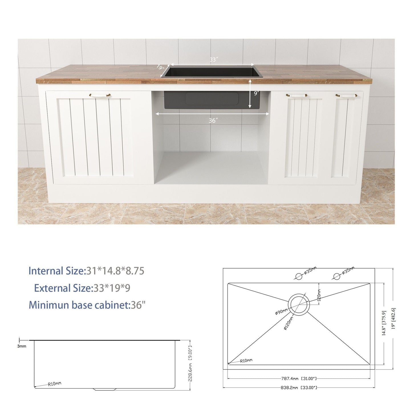 Topmount stainless steel kitchen sink by HouseOfZazla, drop-in style with black basin on Tampa Home & Garden Store