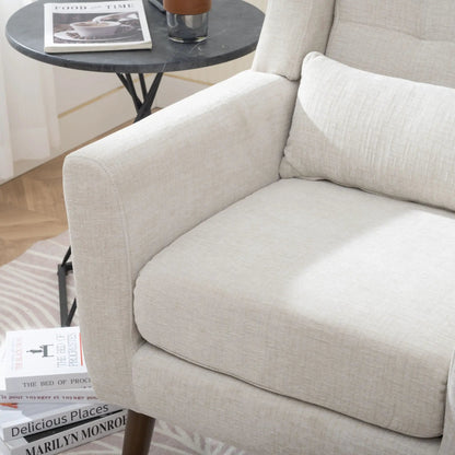 Beige fabric upholstered accent chair with foam filling, mid-century modern armchair on Tampa Home & Garden Store