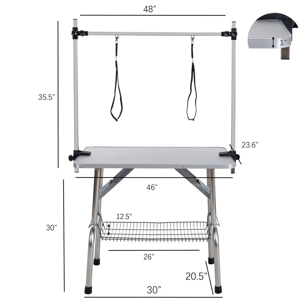 Folding pet grooming table with stainless steel frame, rubber mat and adjustable arm and clamps on Tampa Home & Garden Store