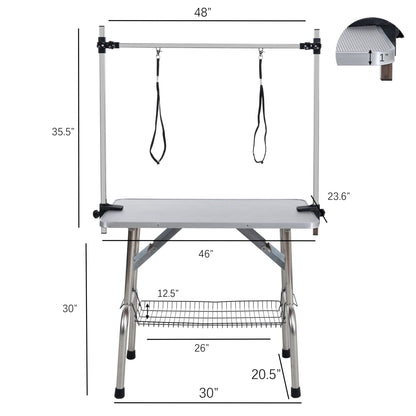 Folding pet grooming table with stainless steel frame, rubber mat and adjustable arm and clamps on Tampa Home & Garden Store