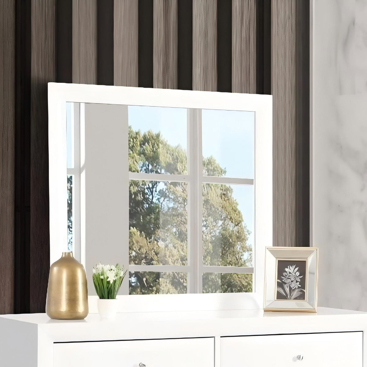 Marilla Mirror with Low Distortion Glass, white frame wall mirror by HouseOfZazla on Tampa Home & Garden Store