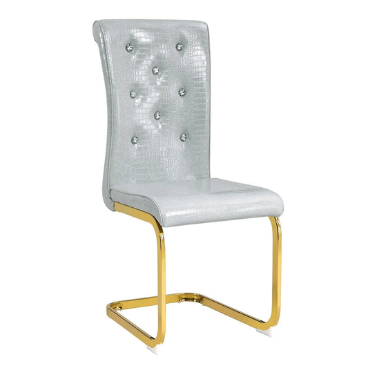Alligator skin dining chair, silver-gray leather with crystal accents, Unique Piece Furniture on Tampa Home & Garden Store