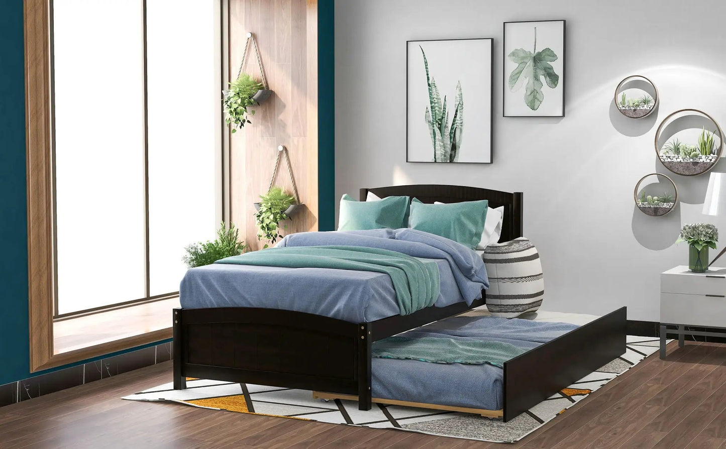 Platform Bed and Headboard With Footboard Slats