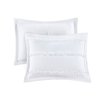 5 Piece Microfiber Ruffled Comforter Set White California King with ruffled trim shams on Tampa Home & Garden Store