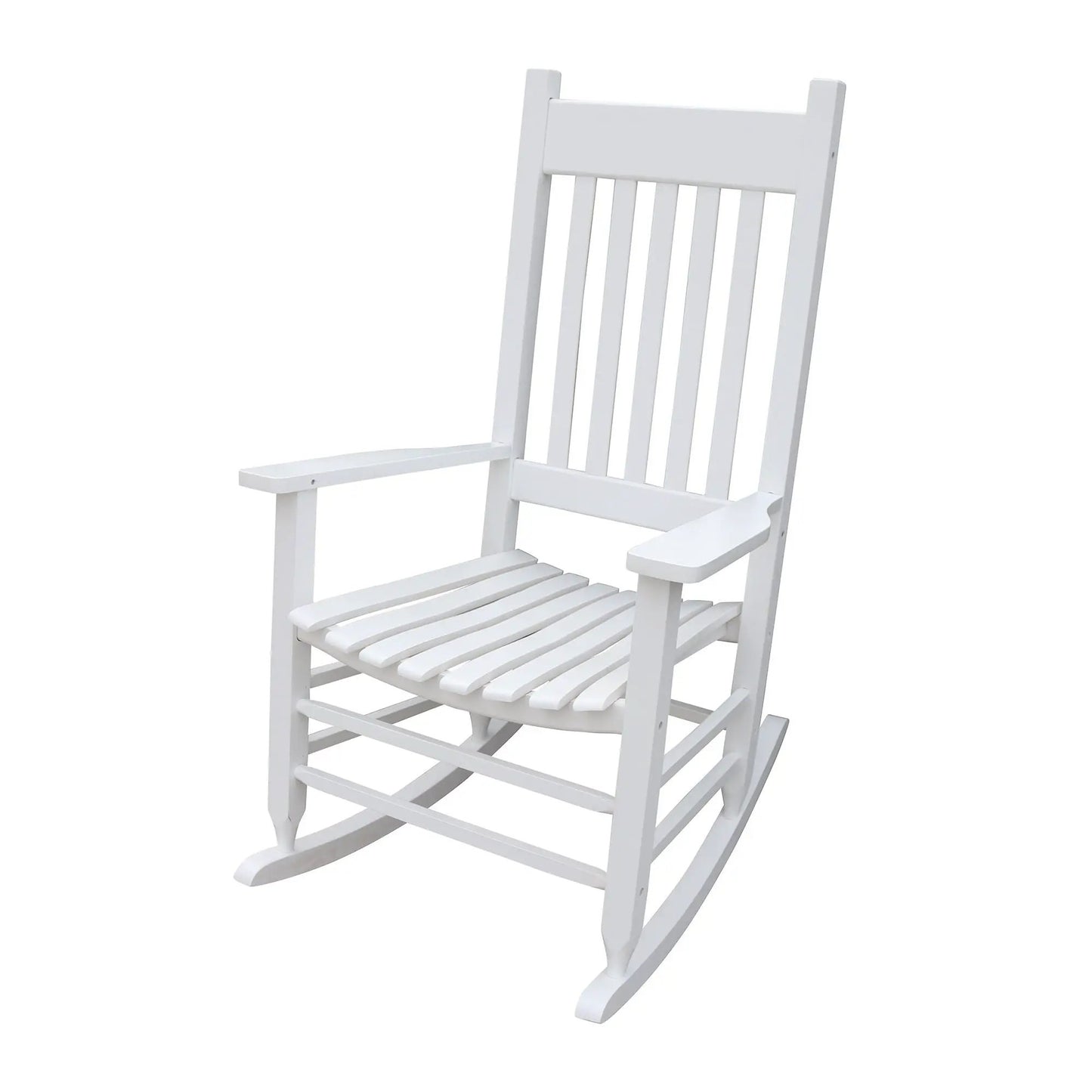 White wooden porch rocker with slatted back by Unique Piece Furniture on Tampa Home & Garden Store