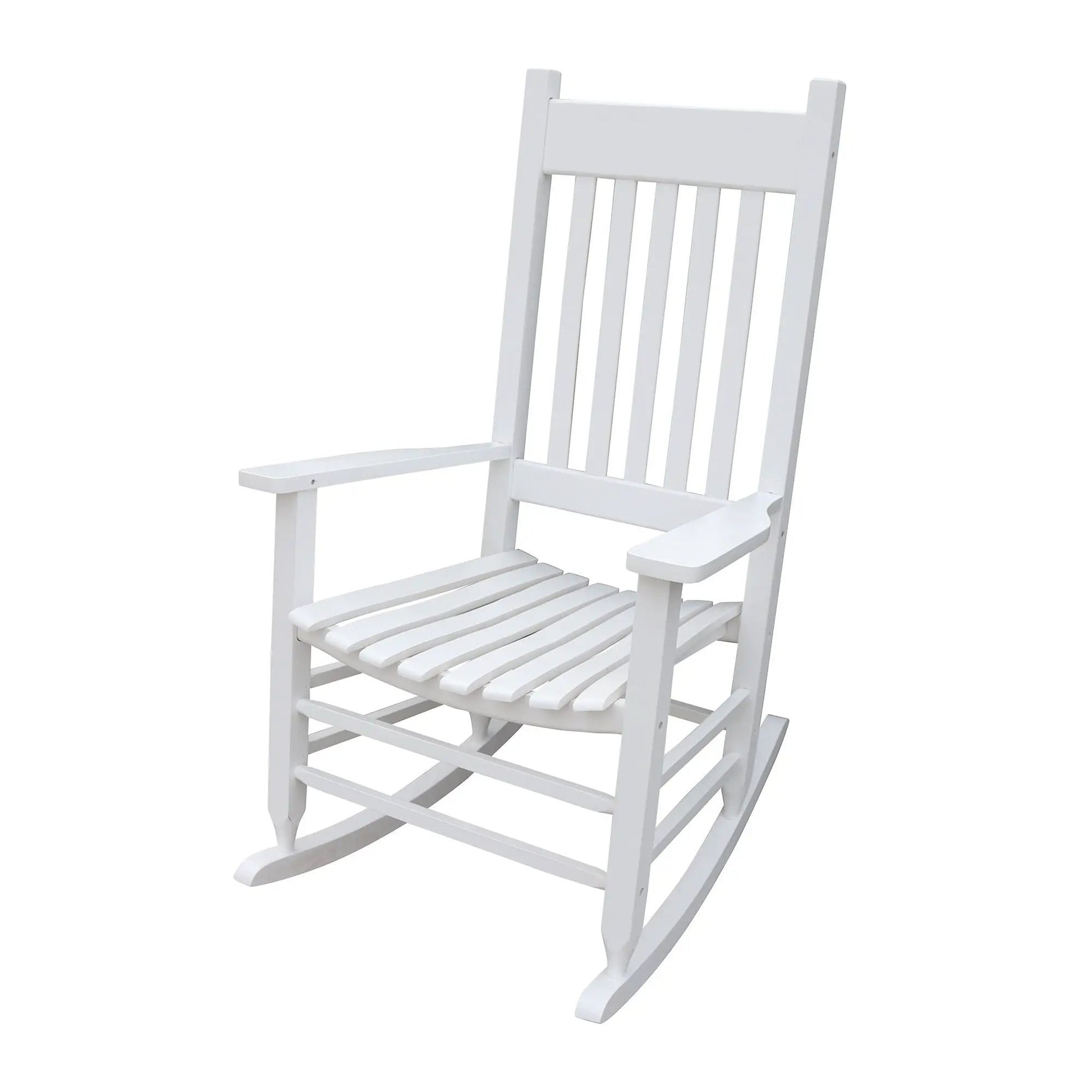 White wooden porch rocker with slatted back by Unique Piece Furniture on Tampa Home & Garden Store