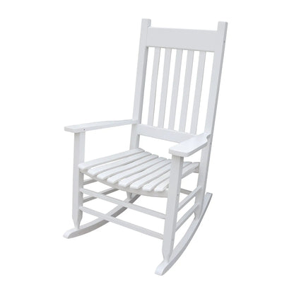 White wooden porch rocker with slatted back by Unique Piece Furniture on Tampa Home & Garden Store