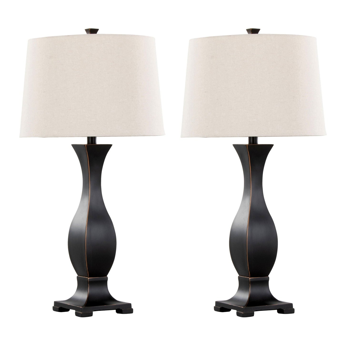 Riley contemporary table lamp set of 2 with oil rubbed bronze bases and oat fabric shades on Tampa Home & Garden Store