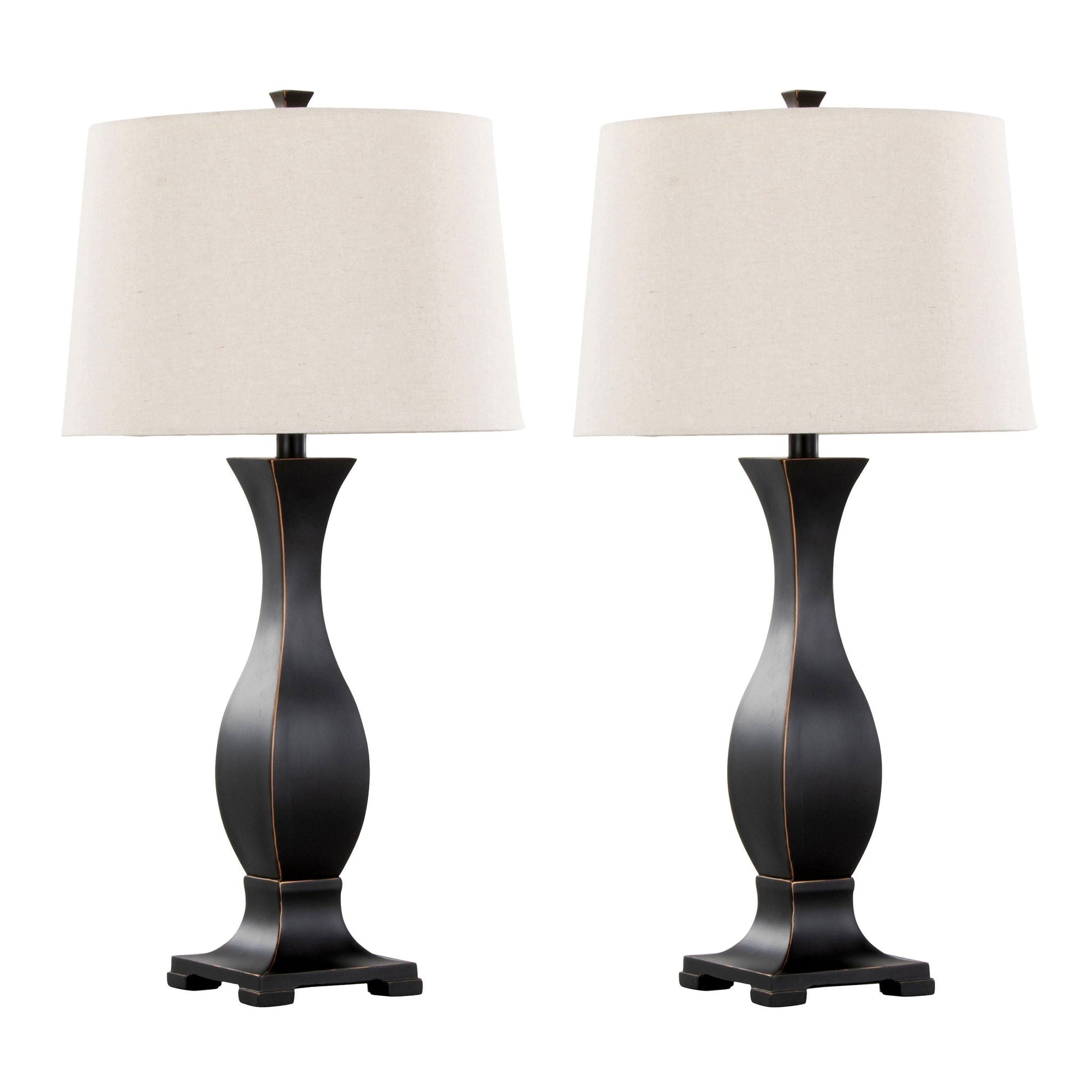 Riley contemporary table lamp set of 2 with oil rubbed bronze bases and oat fabric shades on Tampa Home & Garden Store