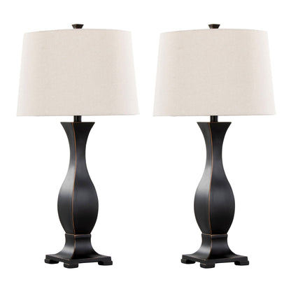 Riley contemporary table lamp set of 2 with oil rubbed bronze bases and oat fabric shades on Tampa Home & Garden Store