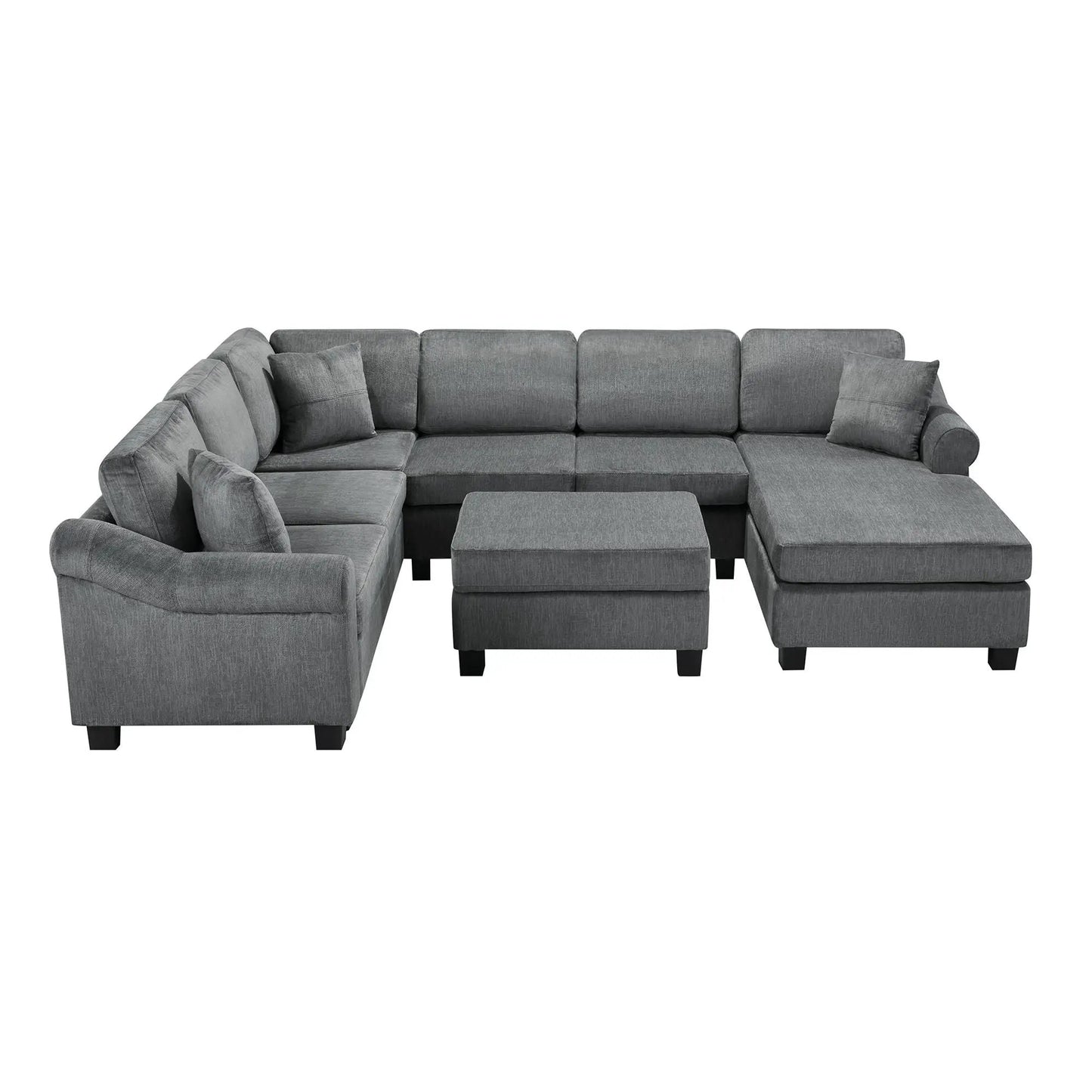 Contemporary U-shaped sectional sofa with movable storage ottoman in grey fabric on Tampa Home & Garden Store