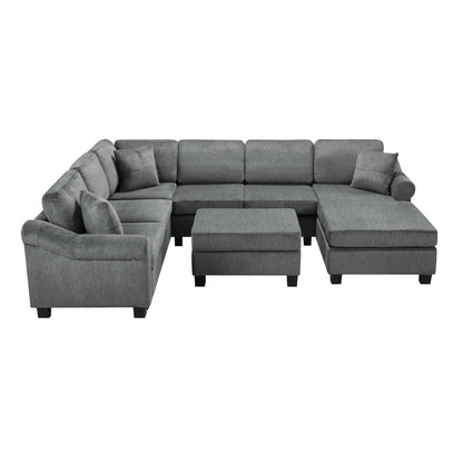 Contemporary U-shaped sectional sofa with movable storage ottoman in grey fabric on Tampa Home & Garden Store