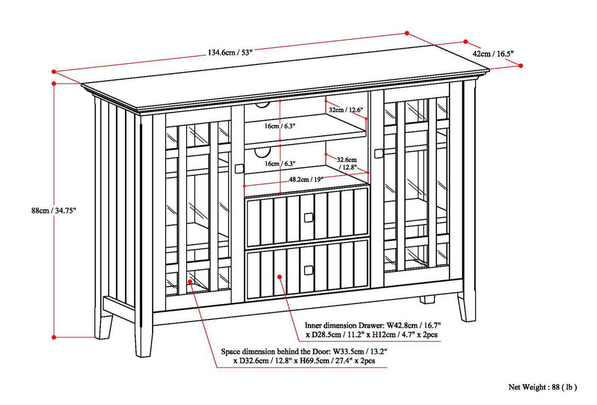 Handcrafted Tall TV Media Stand Solid Wood by HouseOfZazla with glass-front side cabinets on Tampa Home & Garden Store