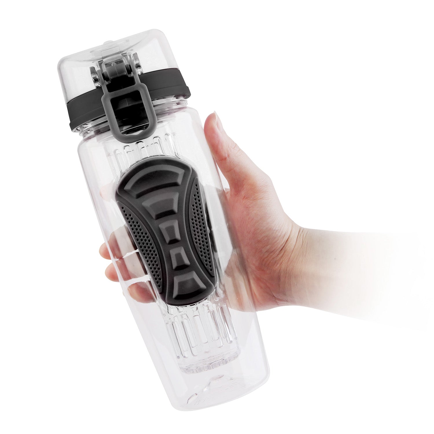 GemGear 32oz fruit infuser water bottle with flip-top lid and black anti-slip grip on Tampa Home & Garden Store