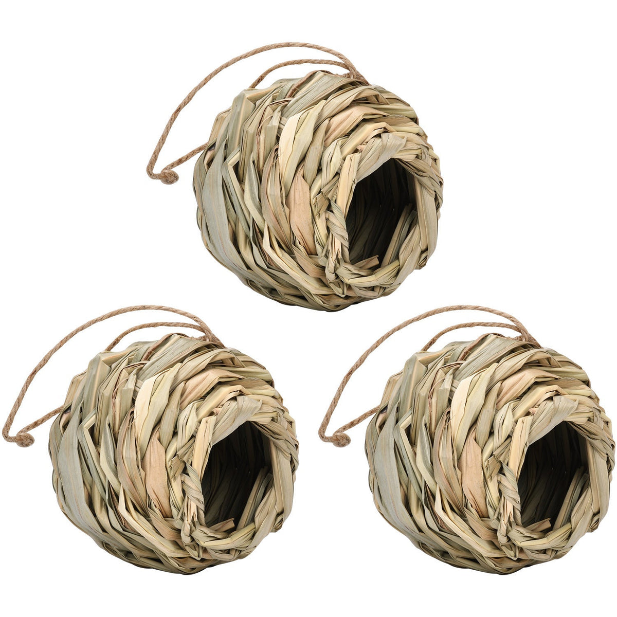 Straw spherical round-mouth bird nest decor set of 4 with jute handles by Sell My Stuff on Tampa Home & Garden Store