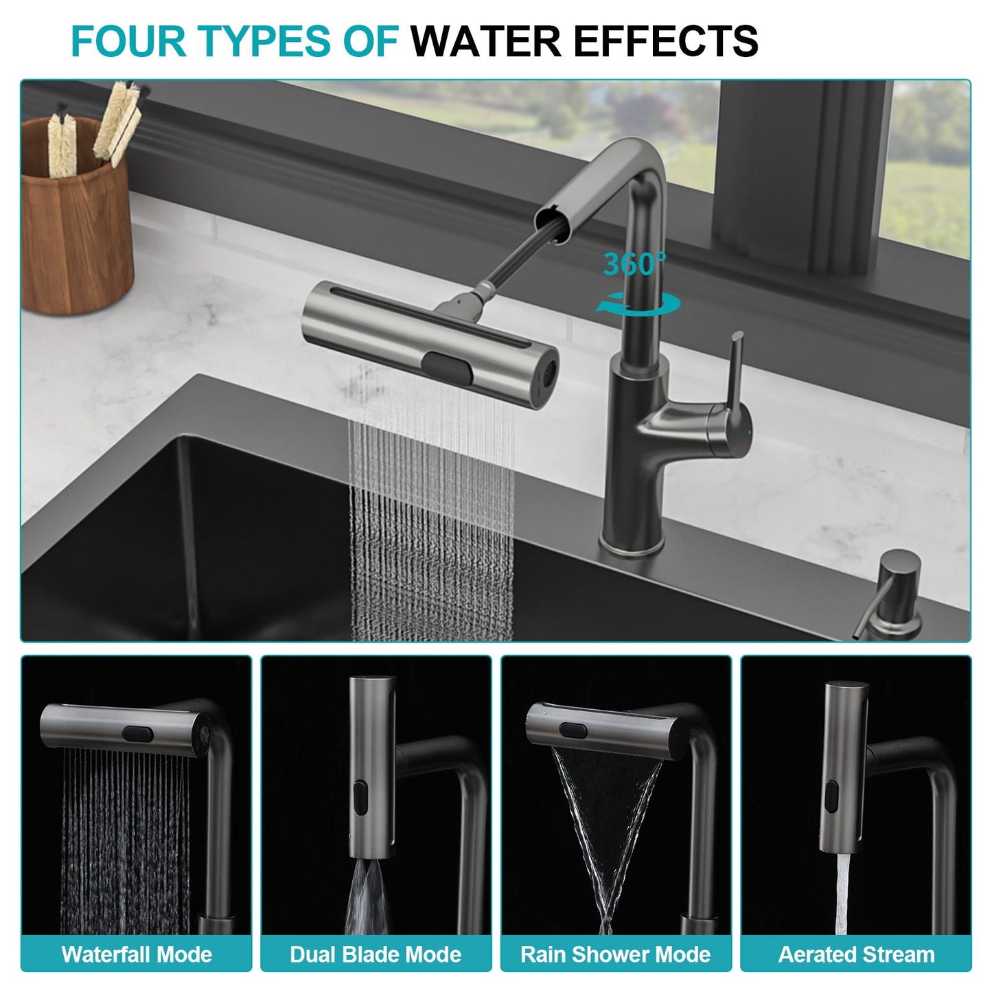 Stainless Steel Kitchen Sink with Pull Faucet